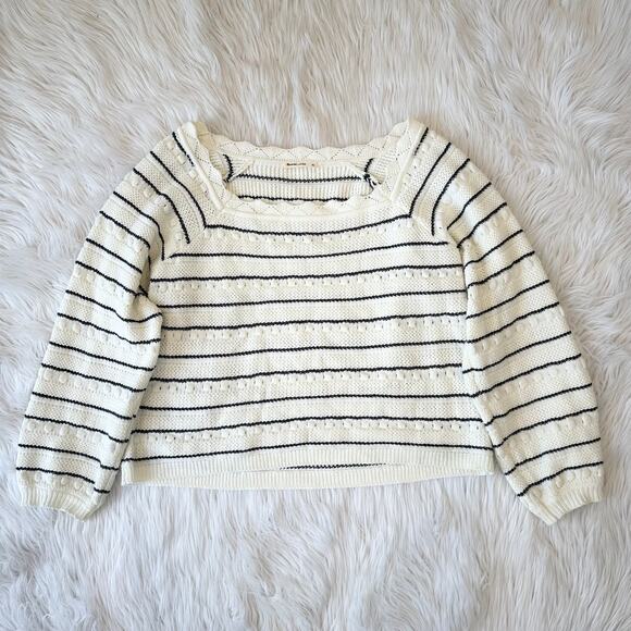 Marine Layer Sara Breton Striped Square Neck Striped Balloon Sleeve Sweater - Picture 5 of 13